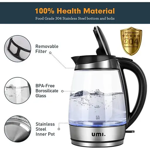 Электрический чайник Umi 2200 Вт стеклянный с подсветкой 1.7 л электрочайник - фото 2