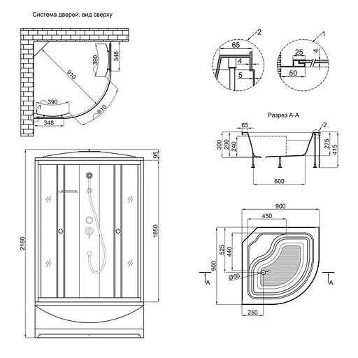 Душевой бокс Lidz Tani SB90x90.SAT.HIGH.GR, Хром матовый, тонированный, хром матовый - фото 2