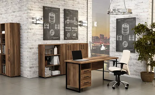 Стіл прямий лофт з тумбою ОП-172 Orange-Line 1400х600х750 Чорний/Дуб Бароко рістретто - фото 3