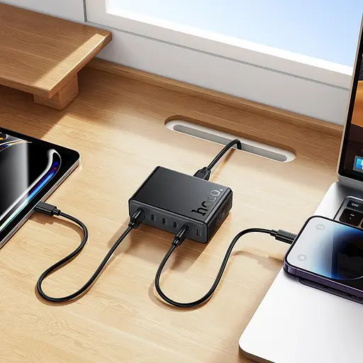 Сетевое зарядное устройство для Hoco C150A Modern PD45W 6-port(5C1A) desktop charger(EU) Черный - фото 3