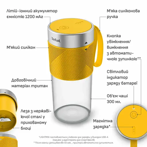 Блендер портативный Tefal Lightmix для полосы желтый (BL1C0230) - фото 3