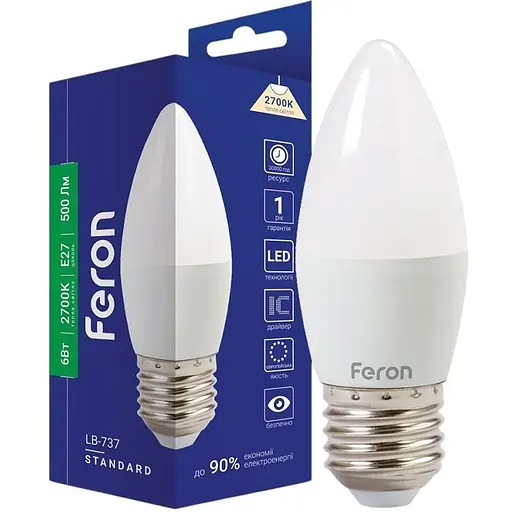 Світлодіодна лампа Feron LB-737  C37 230V 6W  E27 2700K (40183)