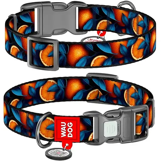 Нашийник для собак нейлоновий Waudog Nylon з QR адресником Апельсини S 1.5х 25-35 см - фото 1