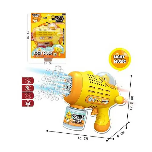 Пистолет с мыльными пузырями, на батарейках, с музыкальными и световыми эффектами, с мыльным раствором