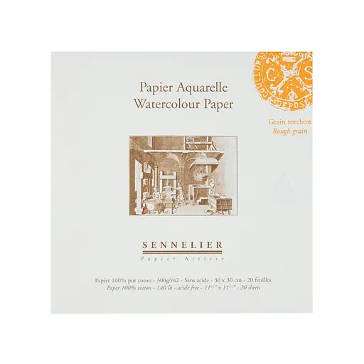 Склейка для акварели Sennelier, 20 листов, крупное зерно, 300 г/м, 30x30 см