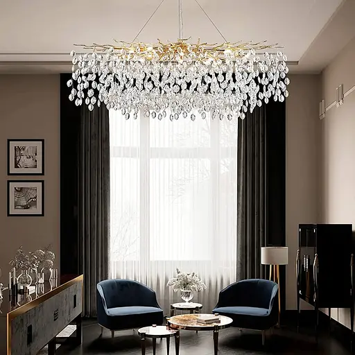 Видовжена золота люстра DIAMINA з кришталевим камінням Line.F Довжина 100 см - фото 5