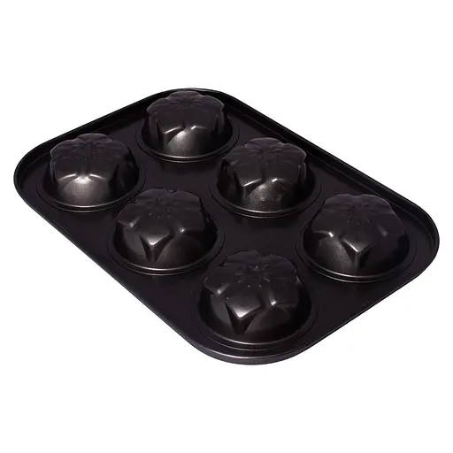 Форма для выпечки кексов и маффинов на 6 ячеек с антипригарным покрытием "Цветы №2" 26.5х18.5х2.8 см, A-plus Черный 85660 - фото 6