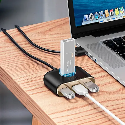 USB-хаб Baseus Square Round Box 4-Port USB-A Black 1 м (CAHUB-AY01) [77938] - фото 12