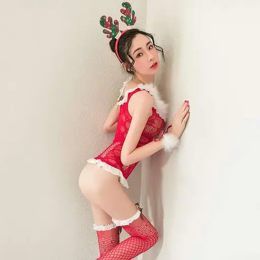 Рольовий еротичний новорічний костюм з панчохами та стрінгами XS-S червоний 44 розмір - фото 2