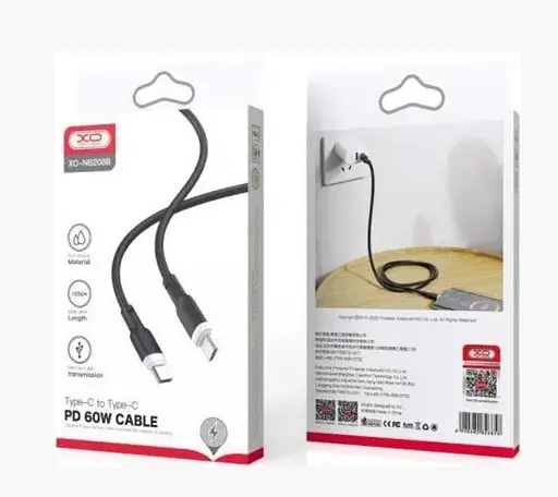 Кабель XO NB208B Liquid Silicone Data Type-c to Type-c 60W cable Чорний - фото 2