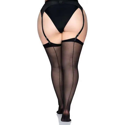 Прозорі панчохи зі швом Leg Avenue Sheer backseam stockings Black, plus Size - фото 3
