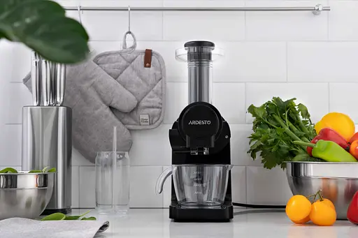 ARDESTO Соковитискач шнековий 200Вт, чаша-0.6л, макуха-0.7л, пластик/метал, чорно-сріблястий - фото 2