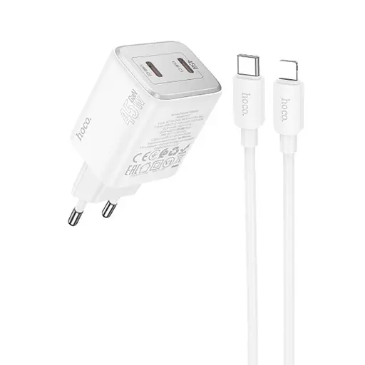 МЗП Hoco N42 Elogiado PD45W (2USB-C) + кабель Type-C to Lightning White