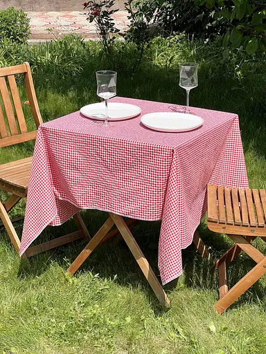 Скатертина в клітинку для столу Зефір 240х120 см (+ 6 серветок 30х40) Червона і Біла