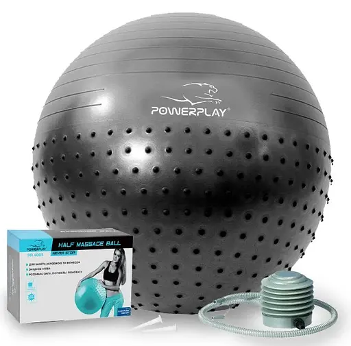 М'яч для фітнесу (фітбол) напівмасажний PowerPlay 4003 Ø75 cm Gymball Темно-сірий + помпа (PP_4003_D75_Dark-grey) - фото 1
