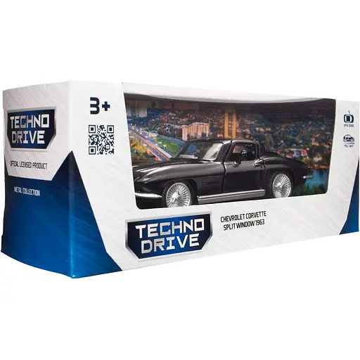 Автомодель TechnoDrive Chevrolet Corvette Split Window 1963 матовый черный (250411U) - фото 12
