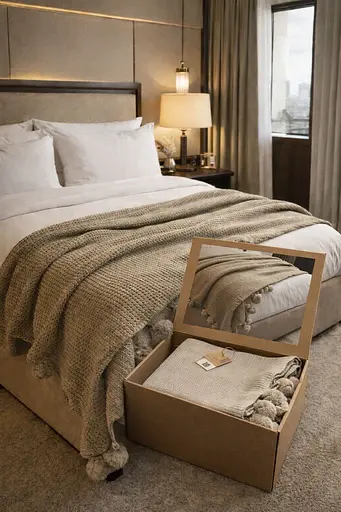 Плед вязаный двухспальный 200х220 см бежевый TC303376190 - фото 1