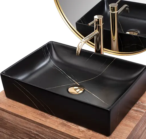 Умивальник Rea Inga накладний black marble mat REA-U8006, Чорний матовий - фото 5