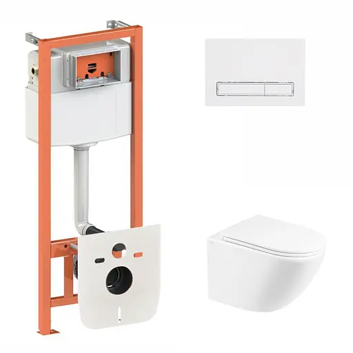 Набор: Qtap Robin Ultra Quiet унитаз подвесной QT1333046EUQW + Nest комплект инсталляции 4в1 (линейная клавиша White) QT0133M425 + QT0111M08V1384W - фото 1