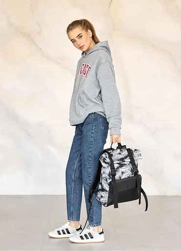 Жіночий рюкзак ролл Sambag RollTop Milton чорний з принтом Palm 41 х 30 х 16 см (24251720) - фото 3