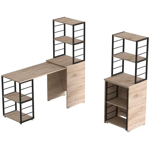 Стол-тумба трансформер Смарт 3/2 с этажеркой Ferrum-decor 1430x1450x600 Черный металл ДСП Дуб Сан-Марино 16 мм (FRD-105117)