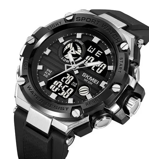 Годинник чоловічий наручний спортивний Skmei 2119 (Чорний з сріблястим) - фото 3