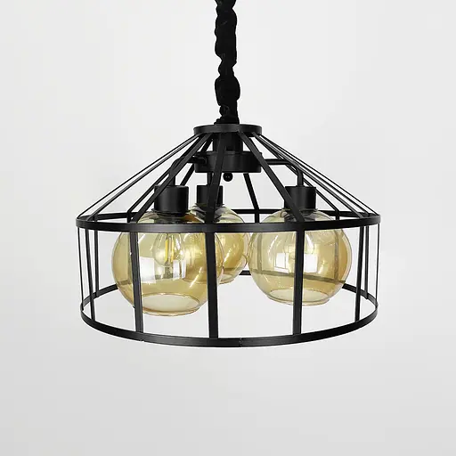 Чорна люстра Лофт на 3 янтарних плафони | Арт. 11508/3 BK+AM | Line F - фото 2