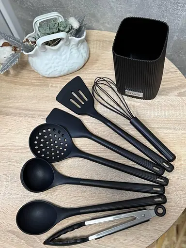 Набір кухонного приладдя Magio MG-1130 із підставкою 8 предметів Чорний - фото 8