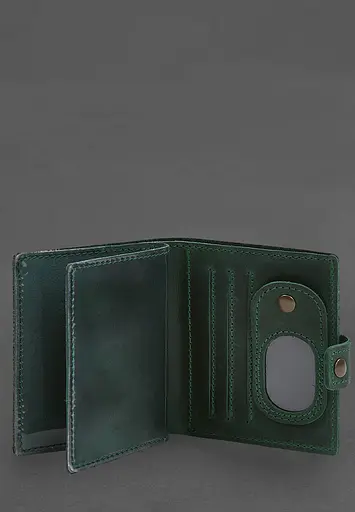 Кожаная обложка-портмоне для удостоверения офицера с карманом для жетона 11.1 зеленая Crazy Horse - фото 4