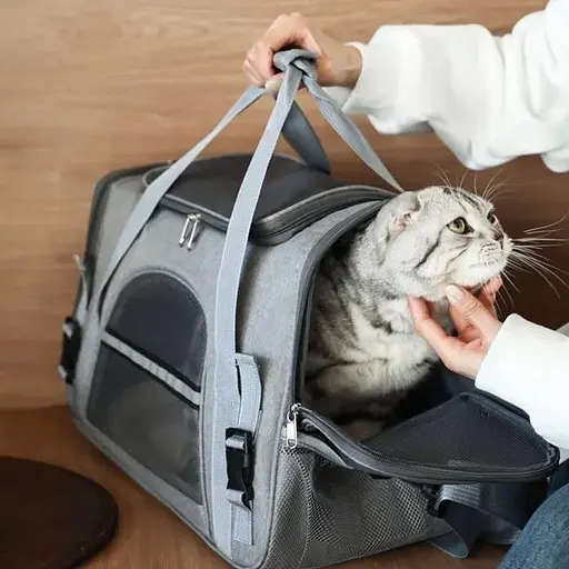 Сумка переноска для тварин Складна сумка для невеликих собак та кішок до 7 кг Сірий колір - фото 2