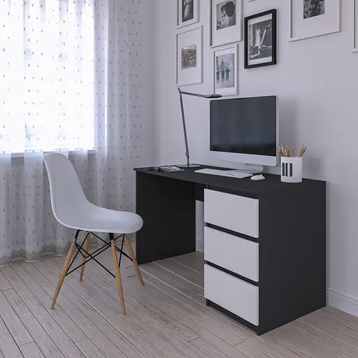 Комп'ютерний стіл Vays, письмовий, сучасний, з тумбою справа, 3 шухляды з фасадами без ручок R-1 Антрацит-Білий фасад - фото 2