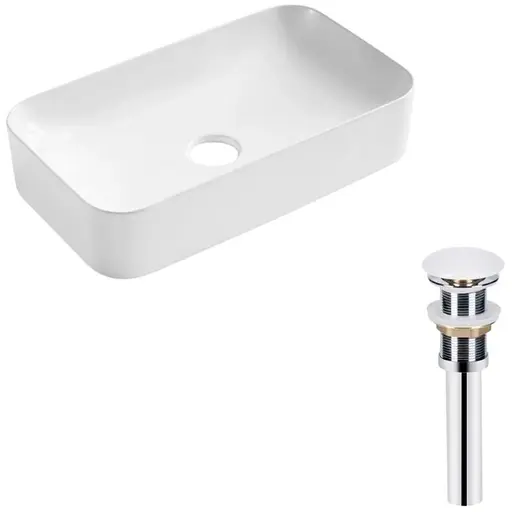 Комплект Qtap Tern: Раковина накладная прямоугольная 610x350x135 мм WHITE + Донный клапан PU02 (QT17112270WN47304) - фото 1