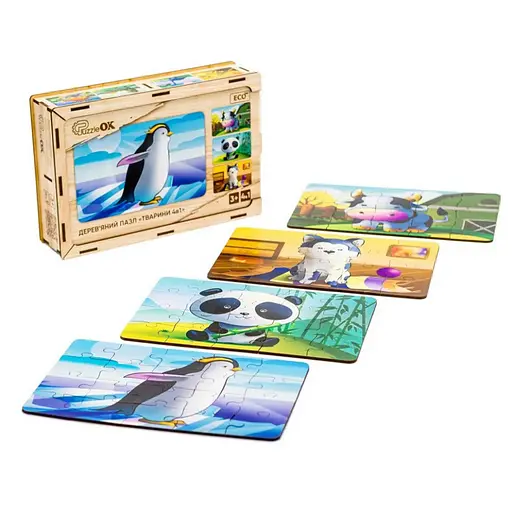 Детский деревянный пазл Животные 4 в 1 PuzzleOK Puz-10369, 80 элементов - фото 4