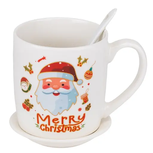 Чашка новогодняя Elisey 9150-005-3 Merry Christmas керамическая с ложкой и блюдцем 350 мл Белая - фото 4