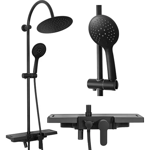 Душова система Rea Vigo чорний матовий з полицею REA-P7001, Чорний матовий - фото 1