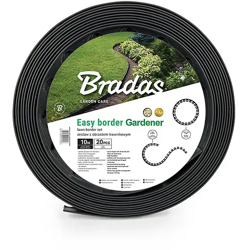 Бордюр газонний Bradas EASY BORDER 50 мм х 10 м з комплектом кілків, чорний (OBEB5010SET) - фото 1