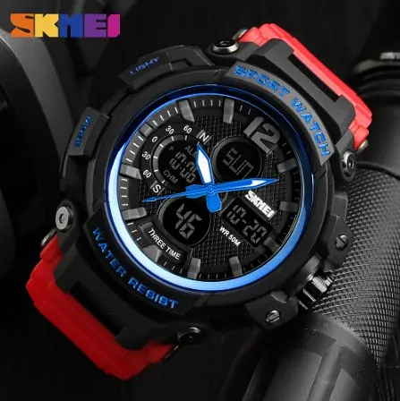 Наручний годинник чоловічий 1343 Black-Blue-Red Wristband Skmei acs0030800 - фото 2
