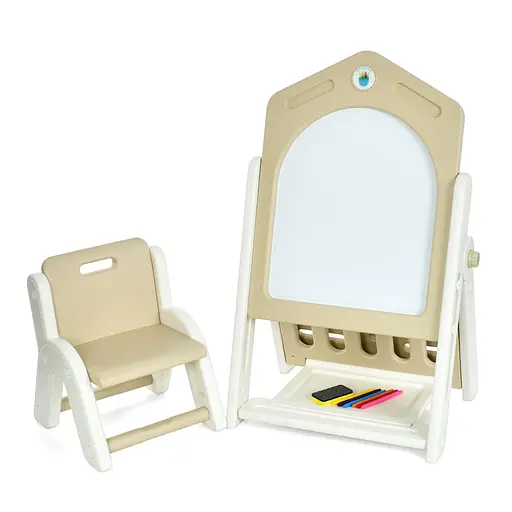 Мольберт-дошка двостороння Bambi Y1029, стільчик, аксесуари, складаний, Розміри (ШхГхВ): 62x45.6x78.5/96 см, Білий