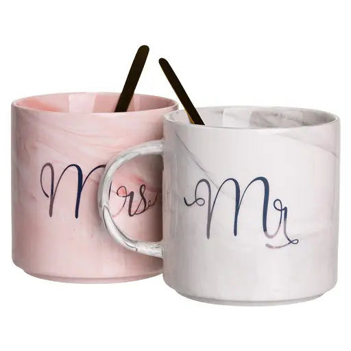 Парні чашки порцелянові Mr & Mrs 400 мл з ложками FM-28 - фото 4