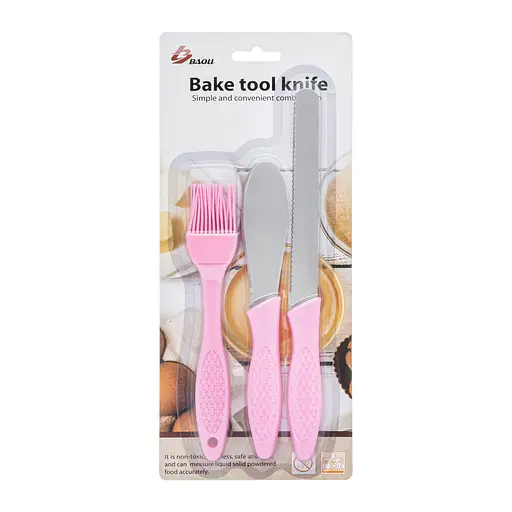 Кондитерский набор из трех предметов: нож с зубчатым лезвием, лопатка и кисточка силиконовая, Kitchen Master Розовый 86846 - фото 4