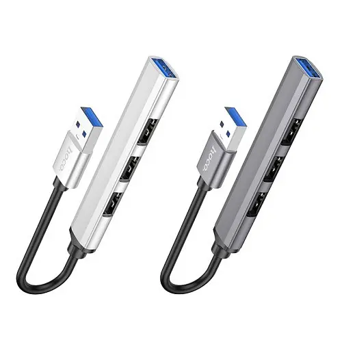 Usb hub Hoco HB26 4 in 1 adapter USB to USB 3.0+USB 2.0 x 3 Metal Grey - фото 5