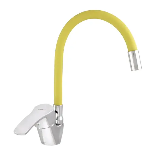 Змішувач для кухні Zerix YUB 279 з жовтим гнучким виливом ZX0440 Хром - фото 1
