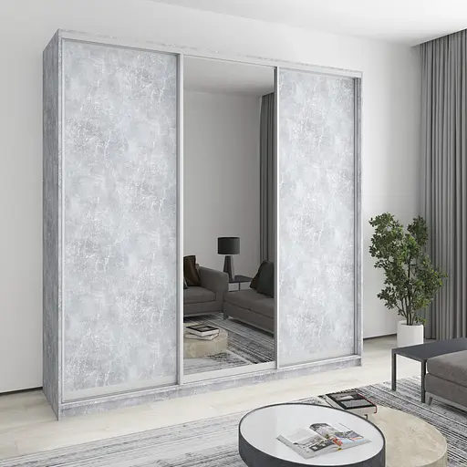 Шафа-купе тридверна MebelStar Уні AL 2ДСП/Дзеркало 240x60x240 см Бетон (MBS-1966)