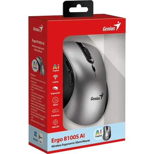 Мишка Genius Ergo 8100S AI Silent Wireless Grey (31030040404) - фото 6