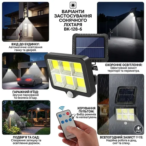 Вуличний ліхтар на сонячній батареї з пультом — BK-128-4COB - фото 3