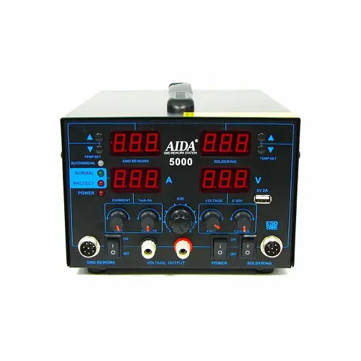 Паяльная станция Aida 5000 фен, паяльник, блок питания 30V 5A, USB A 5V 2A, цифровая индикация - фото 2