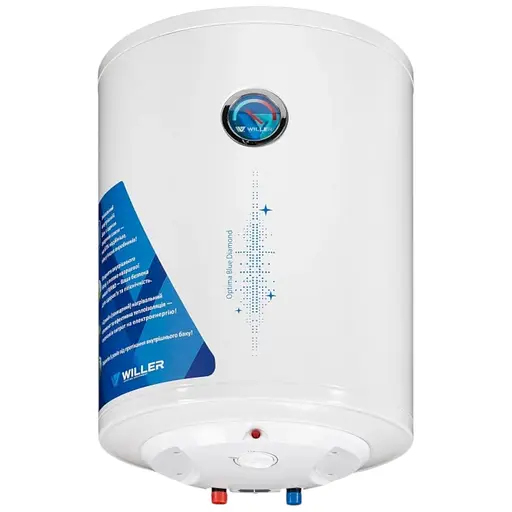 Водонагреватель Willer Optima, 1500 Вт, сухой ТЭН, 50 л, вертикальный, цилиндрический, белый (EV50DR) - фото 1