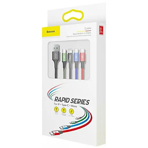 Кабель Baseus Fast 4 in 1 Cable For iP + Type-C 2 + Micro 3.5A 1.2 м Черный - фото 2