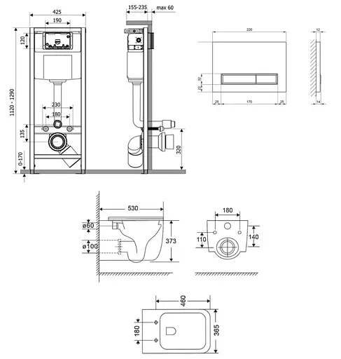 Набір Q-tap Nest 4 в 1 підвісний унітаз Gemini Ultra Quiet 530х365х373 + комплект інсталяції QT2533076EUQMB46175 - фото 2