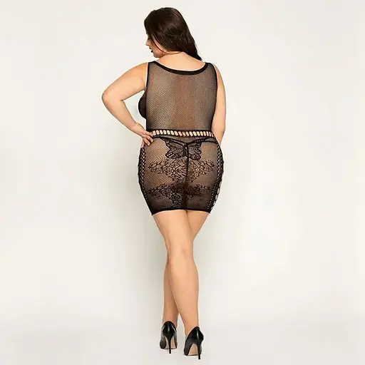 Сетчатое платье с бабочками JSY Сексапильное Эмили Plus Size, Black, имитация шнуровки, кружево - фото 5